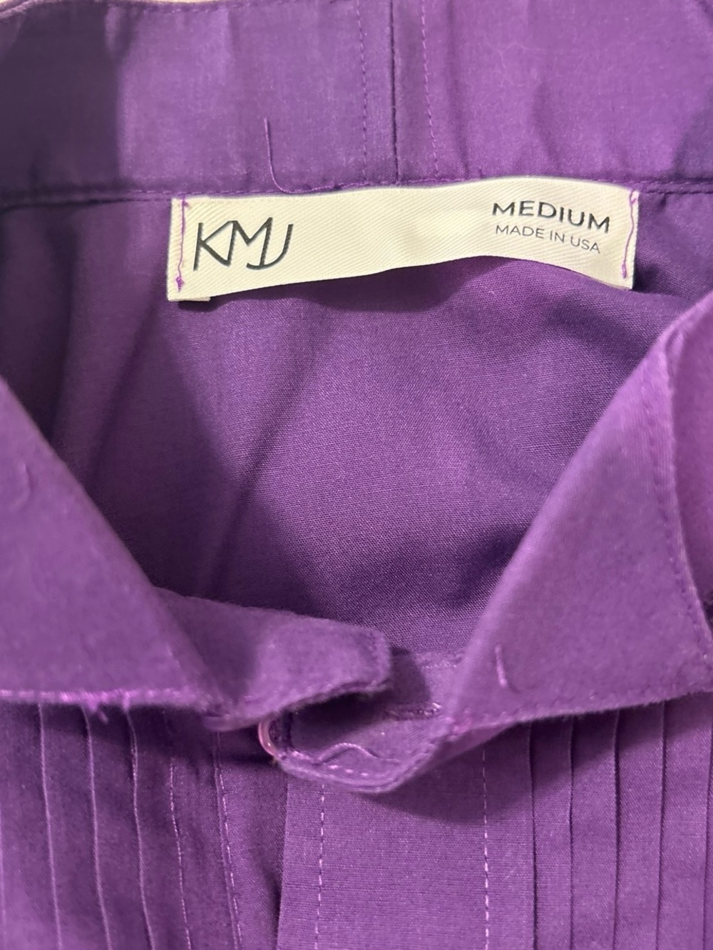 Women’s Purple Pleated Front Button-Down Shirt - Picture 3 of 4